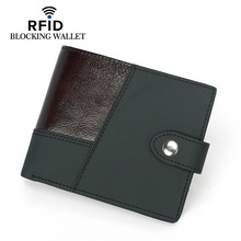 DKER-cartera de cuero genuino con broche para hombre, monedero corto europeo y americano con retales Rfid, novedad 2024 - compra barato