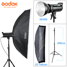 Godox de400 lanterna de estúdio fotográfico, 400w/400ws, kit de iluminação estroboscópica + 35x160cm grid softbox com suporte bowens + 2.8m de suporte de luz 2024 - compre barato
