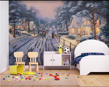 The custom 3D murals,European fairy tale street snow painting style ,living room sofa TV wall bedroom wall paper 2024 - buy cheap