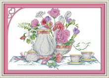 Pink Rose Table Cotton Canvas Cross Stitch Kits Accurate Printed Embroidery DIY Handmade Needle work Wall Home Decoration 2024 - buy cheap