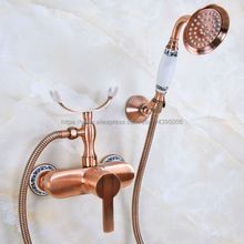 Red Copper Antique Bathroom Shower Faucet Bath Faucet Mixer Tap With Hand Shower Head Set Wall Mounted Bna351 2024 - buy cheap