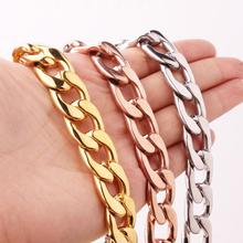 Fashion Gold Color Filled Solid Necklace Curb Chain Link Men Choker Stainless Steel Male Female Accessories 7-40Inch 2024 - compre barato