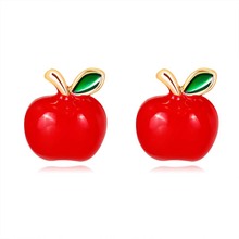 Женские Простые Модные сплав красные яблочные серьги для девочек милые рождественские креативные серьги красивые серьги-гвоздики подарки на день рождения 2024 - купить недорого