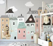 Hand-painted small fresh small house children room bedroom TV background wall 3D wallpaper murals 2024 - buy cheap