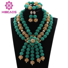 Conjunto de joias de fantasia étnica, conjunto de joias de miçangas africanas de casamento, conjunto de colar statement verde/dourado wd385 2024 - compre barato