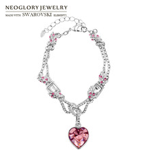 Neoglory Austria Crystal & Auden Rhinestone Charm Bracelet Romantic Love Heart Design Jewelry For Trendy Women Alloy Plated Gift 2024 - buy cheap