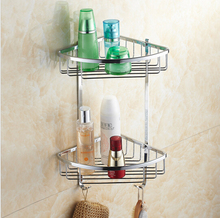 Top quality brass chrome dual tie bathroom Corner shelves with robe hook basket holder bathroom soap holder bath shampoo shelf 2024 - buy cheap