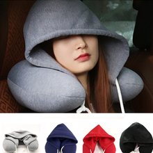 Soft U Type Neck Pillow Hoodie Microfiber Neck Rest Pillow Drawstring Travel Afternoon Nap Hooded Microscopic Sleeping Pillow 2024 - compre barato