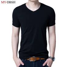 MYDBSH 2021 New Spring Summer Men's T shirts Man Fashion short - sleeved Slim stretch Vintage V Neck Tops Tees Plus Size S-5XL 2024 - buy cheap