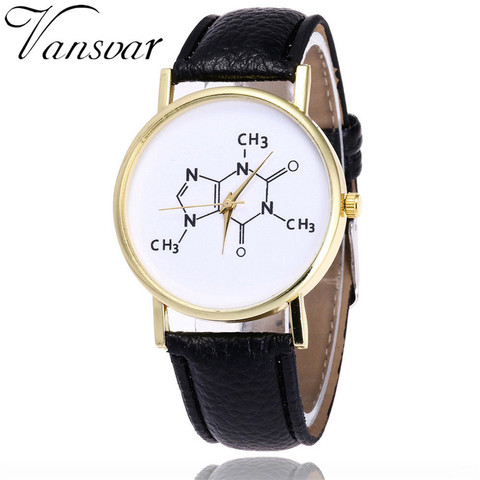 Vansvar luxury Women's Watches Quartz Wrist Watch Chemical symbol pattern watch relogio feminino Analog Leather Band Clock B30 2022 - buy cheap
