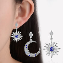Copper CZ Star Moon Girls Asymmetric Drop Earrings New design personality lovely Charm Fashion Anti allergy Jewelry Accessory 2024 - buy cheap