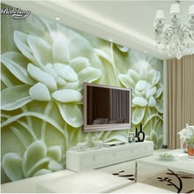 beibehang Modern simple three - dimensional jade carving lotus TV background wall custom large fresco non - woven  wallpaper 2024 - buy cheap