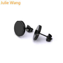 Julie Wang 1 par 3-10mm negro Simple redonda Stud pendientes Acero inoxidable mancuernas de los hombres de las mujeres pendientes de moda joyería Punk 2024 - compra barato