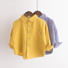 Camisa de algodão com bolso casual, camiseta para crianças manga comprida bc370 para primavera e outono 2024 - compre barato