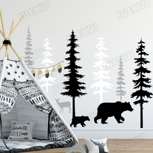 Tamanho grande florestas e animais adesivos de parede para quarto dos miúdos bebês casa arte do vinil urso e sika veados decoração murais ta471 2024 - compre barato