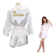 Bride Crown Team Bride Golden Glitter Print Kimono Robes Faux Silk Women Bachelorette Wedding Preparewear Free Shippin 2024 - buy cheap