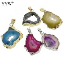 Natural Stone Jewelry Gold Silver color Plating Crystal Pendant Ice Quartz Agates Connector Green Agates Slices Charms Pendants 2024 - buy cheap