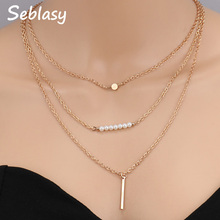 Seblasy Trendy Bohemian Multi Layer Gold Color Small Alloy Sequins Stripe Beads Clavicle Chain Necklaces & Pendants for Women 2024 - buy cheap