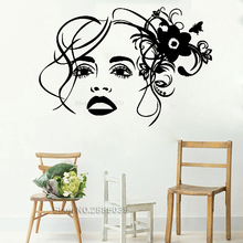 Girl Face Flower Vinyl Wall Decal Sticker Beauty Hair Salon Makeup Stickers Art Murals Home Decor Vinilos Paredes Posters LC548 2024 - buy cheap