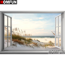 HOMFUN-pintura de diamante redondo y cuadrado 5D, pintura de diamantes de imitación con mosaico, bordado completo de diamantes, "paisaje de ventana", decoración del hogar A07059 2024 - compra barato