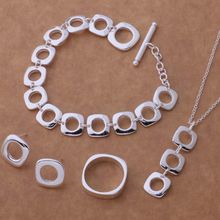 Conjuntos de joyas bañadas en plata, conjunto de joyas de plata joyería brillante de moda pulsera collar pendiente anillo/UFJPKSSG 2024 - compra barato