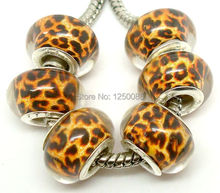 Wholesale 50 PCS/lot Leopard-print Design Resin European Big Hole Beads Fit European Charms Bracelet and Necklace 2024 - buy cheap
