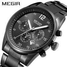 MEGIR Men's Quartz Watch Black Stainless Steel Chronograph Business Watches Men Military Wrist Watch Erkek Kol Saati 2024 - buy cheap