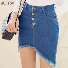 Denim Skirt For Women 2020 Korean Style High Waist Ripped Tassel Sexy Bodycon Asymmetrical Short Skirt Blue Jeans Skirt B12 2024 - buy cheap