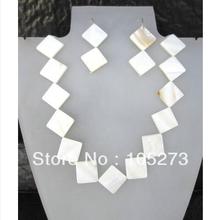 Wholesale Shell Jewellery White Square Shaper 14x14mm 18'' Necklace S925 Sterling Silvers Dangle Earrings New Free Shipping 2024 - buy cheap