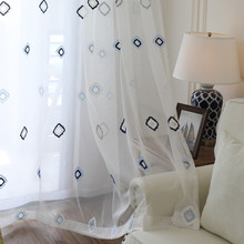 2019 Top Fashion Geométrica Tule Cortinas Para Sala de estar Crianças Bordado Cortina de Voile Puro Para O Quarto Dos Miúdos 2024 - compre barato