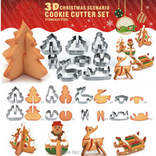 8Pcs/Set 3D Christmas Scenario Fondant stainless steel Cookie  Cutters Set Biscuit Baking Molds Kitchen Cake Decorating Tools 2024 - buy cheap