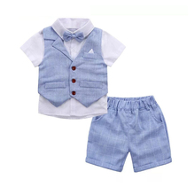 Boys Clothing Suit Set Summer Children Formal Wear Short Shirt Vest + Shorts Kids 3PC Suits Baby Clothes Cotton 2024 - buy cheap