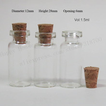 100 x 1.5ml Mini Empty Glass Bottle with wood cork,small clear glass sample vials,cork stopper container 2024 - buy cheap