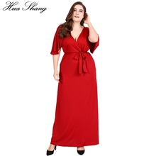 Red Party Dresses For Fat Women Summer Deep V Neck Ruffles Short Sleeve Sexy Long Dress 4xl 5xl 6xl Plus Size Women Clothing 2024 - buy cheap
