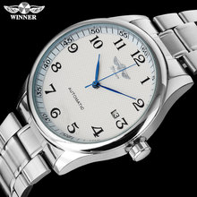 Relógio winner fashion casual masculino, relógio automático de pulso, aço inoxidável, capa prateada de luxo 2024 - compre barato