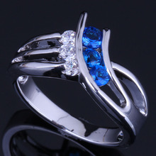 Captivating Blue Cubic Zirconia White CZ Silver Plated Ring V0684 2024 - buy cheap