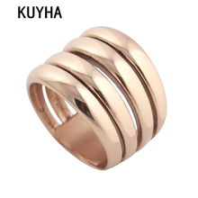 13-17MM Hollow Rings for Women Men Wedding Bands Rose Gold Color Fashion Stainless Steel Jewelry Present 2024 - buy cheap