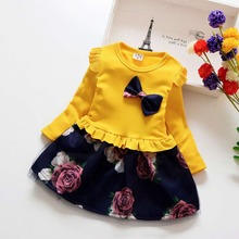 autumn spring  New Girl Dress baby Girls Long sleeve bow Floral Party Dresses girl clothing dress 2024 - buy cheap