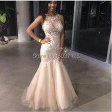 Champagne Mermaid Wedding Dresses Sheer O Neck Lace Appliques Sleeveless Illusion Bridal Gowns Plus Size 2020 Vestido De Noiva 2024 - buy cheap