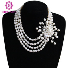 Free Shipping 4 Rows Rice Natural Freshwater Pearls Necklace with Pearls Flower Pendant Wedding Necklace FP238 2024 - buy cheap