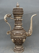 free shipping  S2173 14" Chinese Dynasty Silver Dragon Beast handle Bead pearl Wine Tea Pot Flagon 2024 - buy cheap