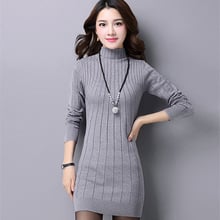 new fashion women autumn winter slim sweater female turtleneck long sleeve thick medium-long knitted pullover one piece dress 2024 - buy cheap