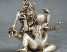 4" Old Chin5 Tibetan Buddhism Silver Vajra Mandkesvara Yab-Yum Buddha Statue 2024 - buy cheap