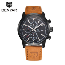 BENYAR-Reloj de pulsera de cuarzo para hombre, cronógrafo de cuero, resistente al agua, con calendario de negocios, color negro 2024 - compra barato