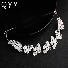 QYY White Flowers Hand Painted Alloy Crystal Wedding Headband Hair Jewelry Tiaras Bridal Hair Accessories Bridesmaid Headpieces 2024 - buy cheap