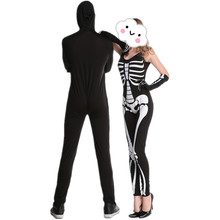 2016 Hot sale couple costume balck&white skeleton Halloween Costumes for Men Adult Black Zombie Ghost Costume Cosplay Jumpsuits 2024 - buy cheap