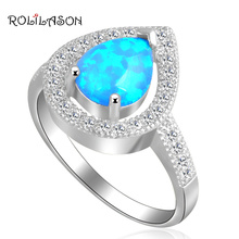 Water Drop Design Factory price Blue fire opal stamp Silver Wedding Women Health Fashion Jewelry Ring USA Sz #7#8#9#10 OR612 2024 - buy cheap