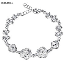 Wholesale Cheap Silver Color Flowers Charms Bracelets & Bangles Women Girls Fashion Party Jewelry Christmas Gifts pulseira 2024 - buy cheap