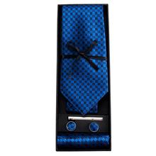 Identidade e gravata azul com caixa de presente, gravatas de seda, hanky e tecido com jacquard para homens, negócios, casamento, festa, noivado 2024 - compre barato