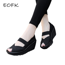 EOFK Summer Women Sandals Ladies Breathable Open Toe Comforty Handmade Platform Wedges Woven Shoes 2024 - buy cheap